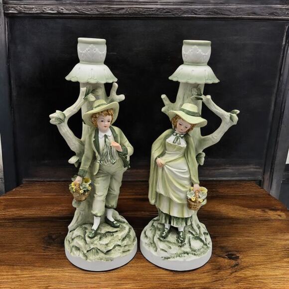 Green Irish Cottage Decor Andrea by Sadek 7925 VTG Japan Figurines Candle Holder